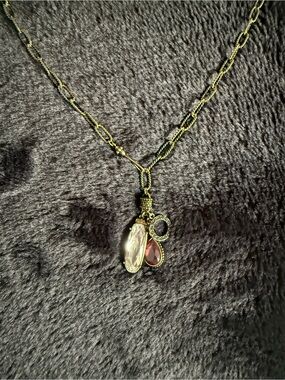 Touchstone Crystal Gold-Tone Necklace with Clear and Ruby Teardrop Charms